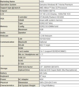 msi x430 specs