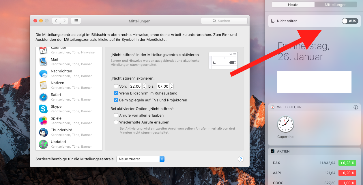 MacOS Sierra Nicht Stören Modus