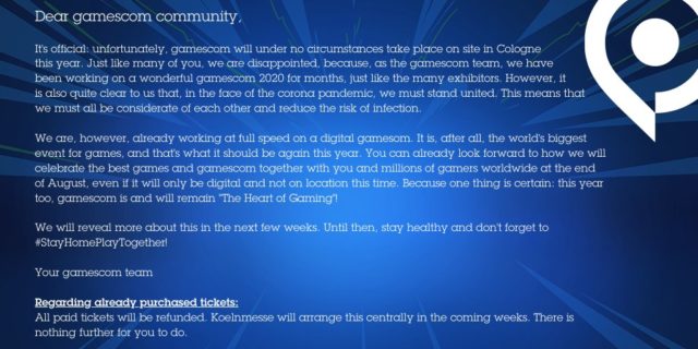 gamescom 2020 statement